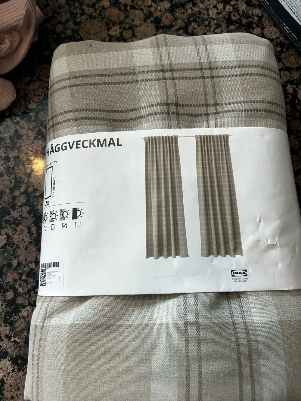 IKEA Beige and Light Brown Plaid Curtain Panels